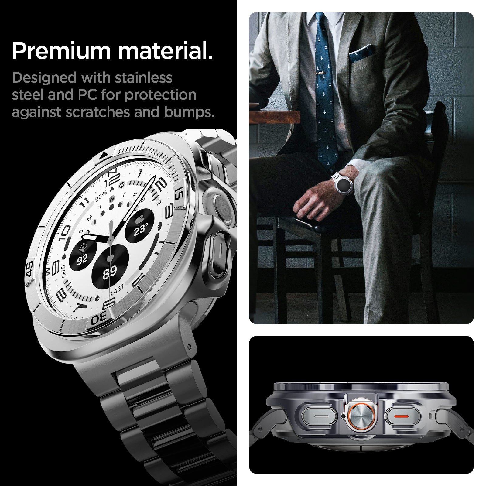 ACS08828 - Watch Ultra (47mm) Case Bezel Tune Pro in Silver premium material. Designed with stainless steel and PC for protection against scratches and bumps.