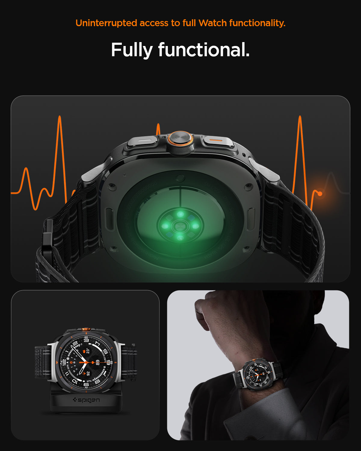 AMP10146 - Galaxy Watch Ultra WBF0 in black showing uninterrupted access to full watch functionality.