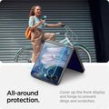 AGL09582 - Galaxy Z Flip 7 Screen Protector EZ Fit GLAS.tR showing the all around protection. Cover up the front display and hinge to prevent dings and scratches
