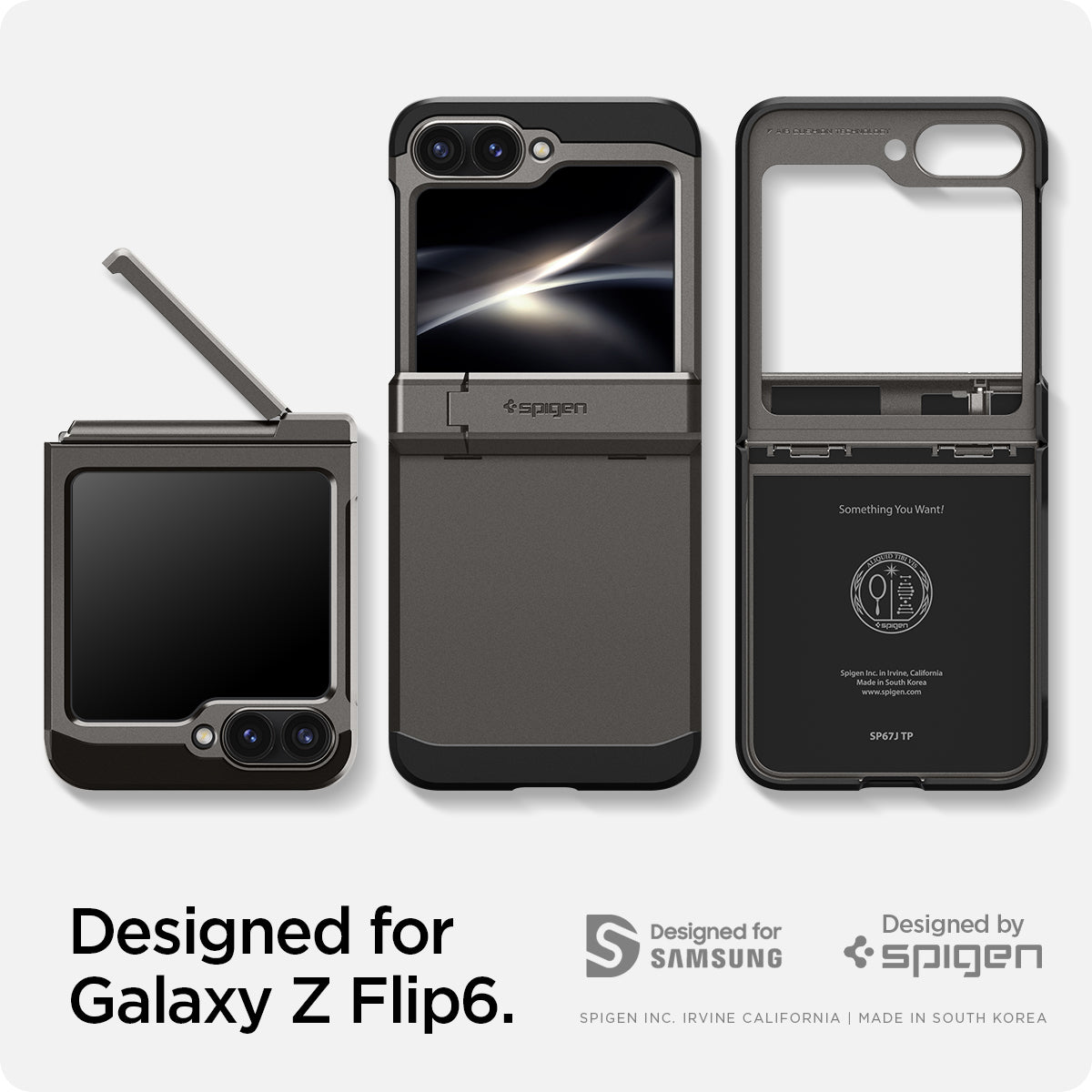 ACS08360 - Galaxy Z Flip 6 Case Tough Armor Pro in Gunmetal showing the compatibility only with Galaxy Z Flip 6