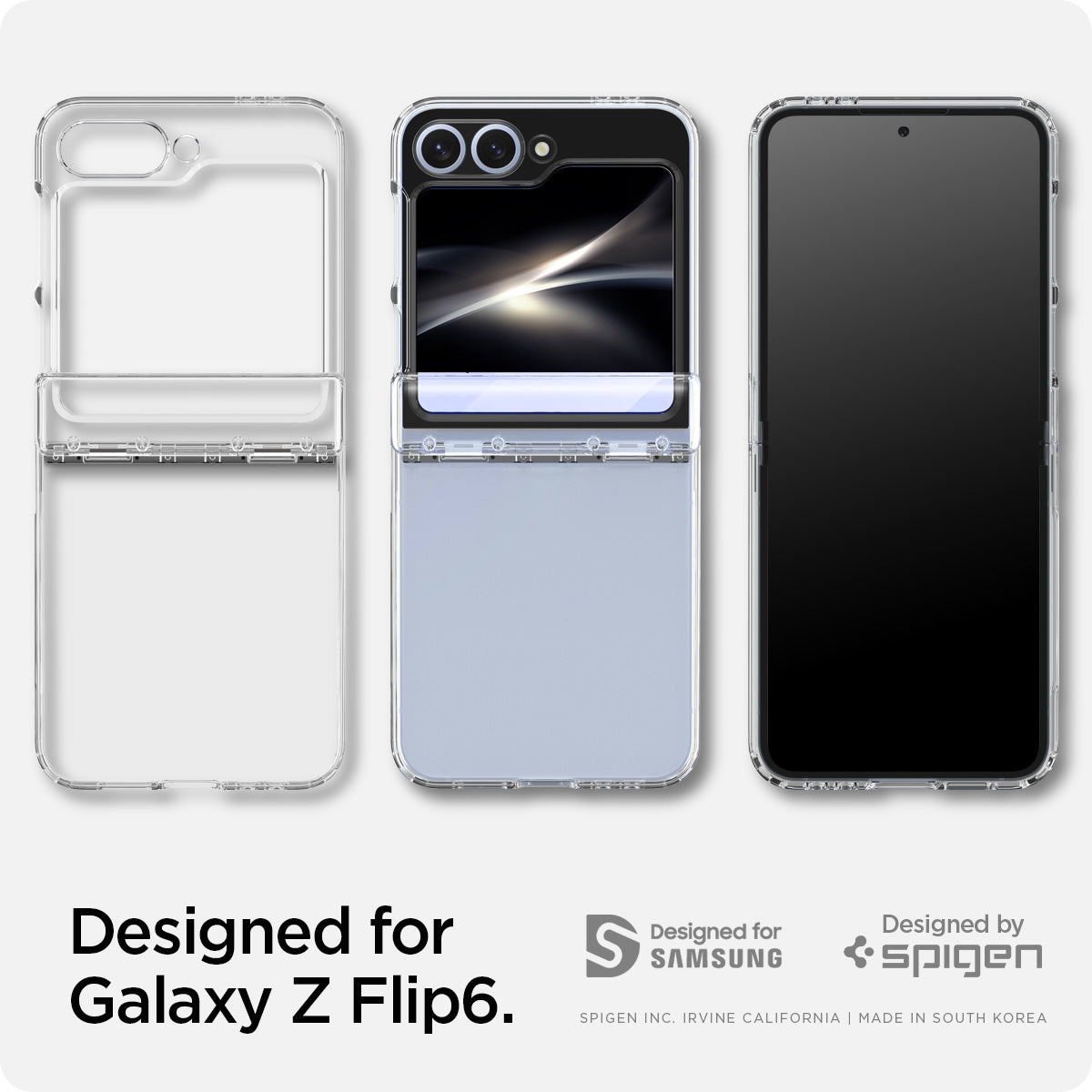 ACS07834 - Galaxy Z Flip 6 Case Ultra Hybrid Pro in Crystal Clear showing the compatibility only with Galaxy Z Flip 6