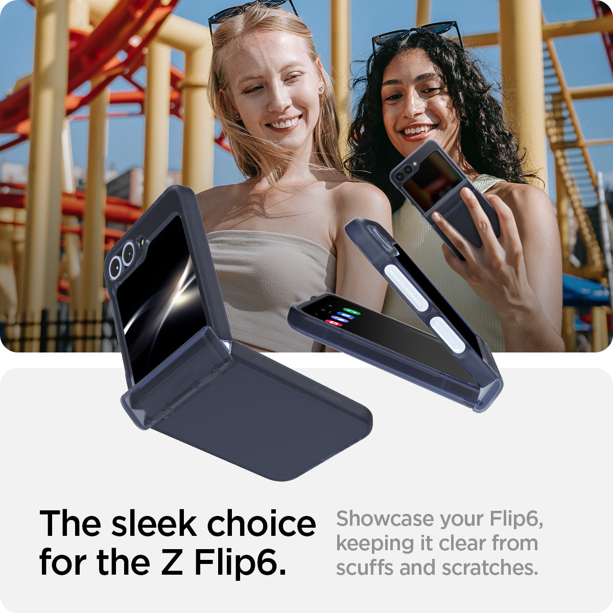 ACS08288 - Galaxy Z Flip 6 Case Ultra Hybrid Pro in Frost Navy Blue showing the clear choice for the Z Flip 6. Showcase your Flip 6, keeping it clear from scuffs and scratches