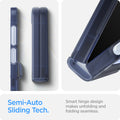 ACS08288 - Galaxy Z Flip 6 Case Ultra Hybrid Pro in Frost Navy Blue showing the Semi-Auto Sliding Tech. Smart hinge design makes unfolding and folding seamless