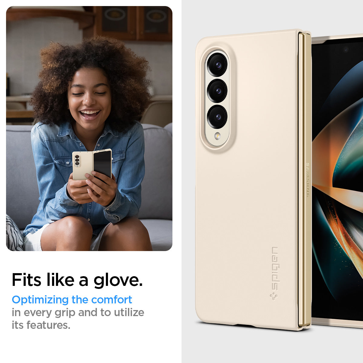 ACS05510 - Galaxy Z Fold 4 Case AirSkin in pearled ivory fits like a glove. optimizing the comfort in every grip and to utilize its features.