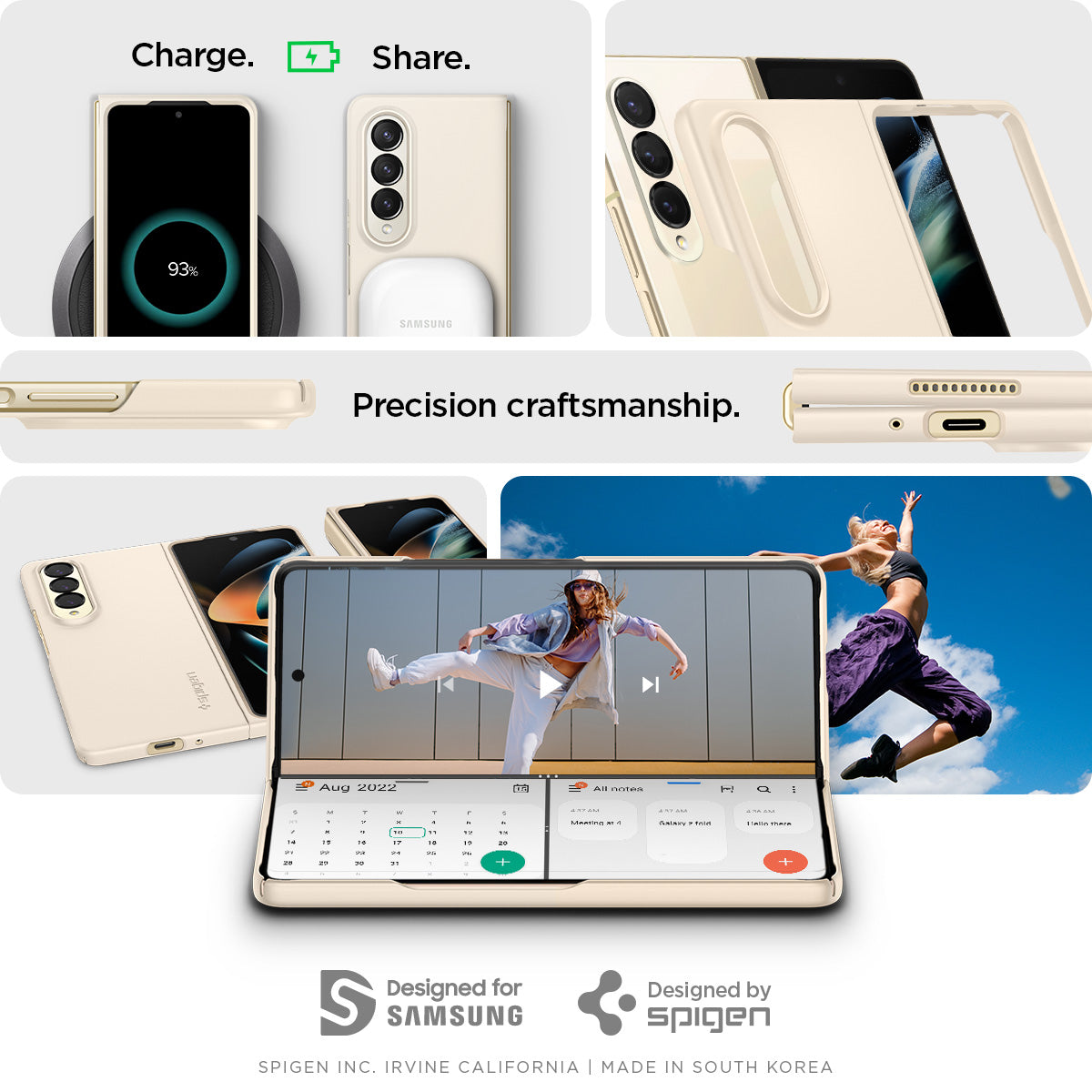 ACS05510 - Galaxy Z Fold 4 Case AirSkin in pearled ivory charge, share, precision craftsmanship. designed for samsung. designed by spigen.