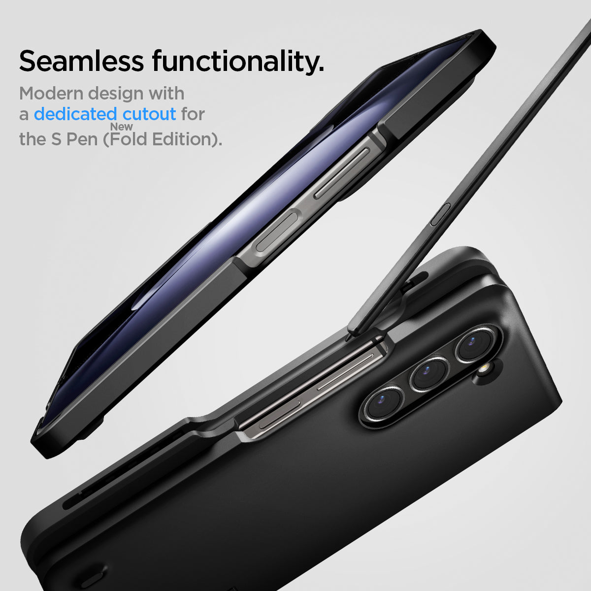 ACS06209 - Galaxy Z Fold 5 Case Thin Fit Pro in black showing the seamless functionality. Modern design with a dedicated cutout for the S Pen (New Fold Edition)