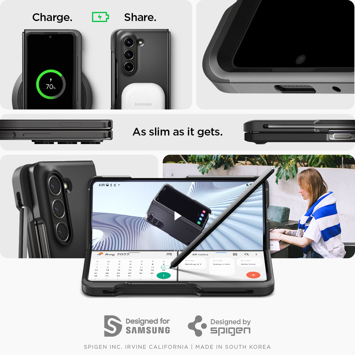 ACS06209 - Galaxy Z Fold 5 Case Thin Fit Pro in black showing the different angles and how slimmer as it gets