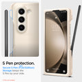 ACS06210 - Galaxy Z Fold 5 Case Thin Fit Pro in pearled ivory showing the S Pen protection. Secure S Pen (New Fold Edition), Storage keeps the S Pen by your side