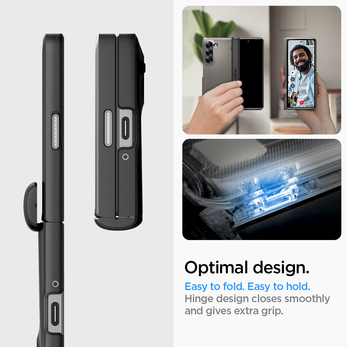 ACS07821 - Galaxy Z Fold 6 Case Slim Armor Pro in Gunmetal showing the optimal design. Easy to fold. Easy to hold. Hinge design closes smoothly and gives extra grip