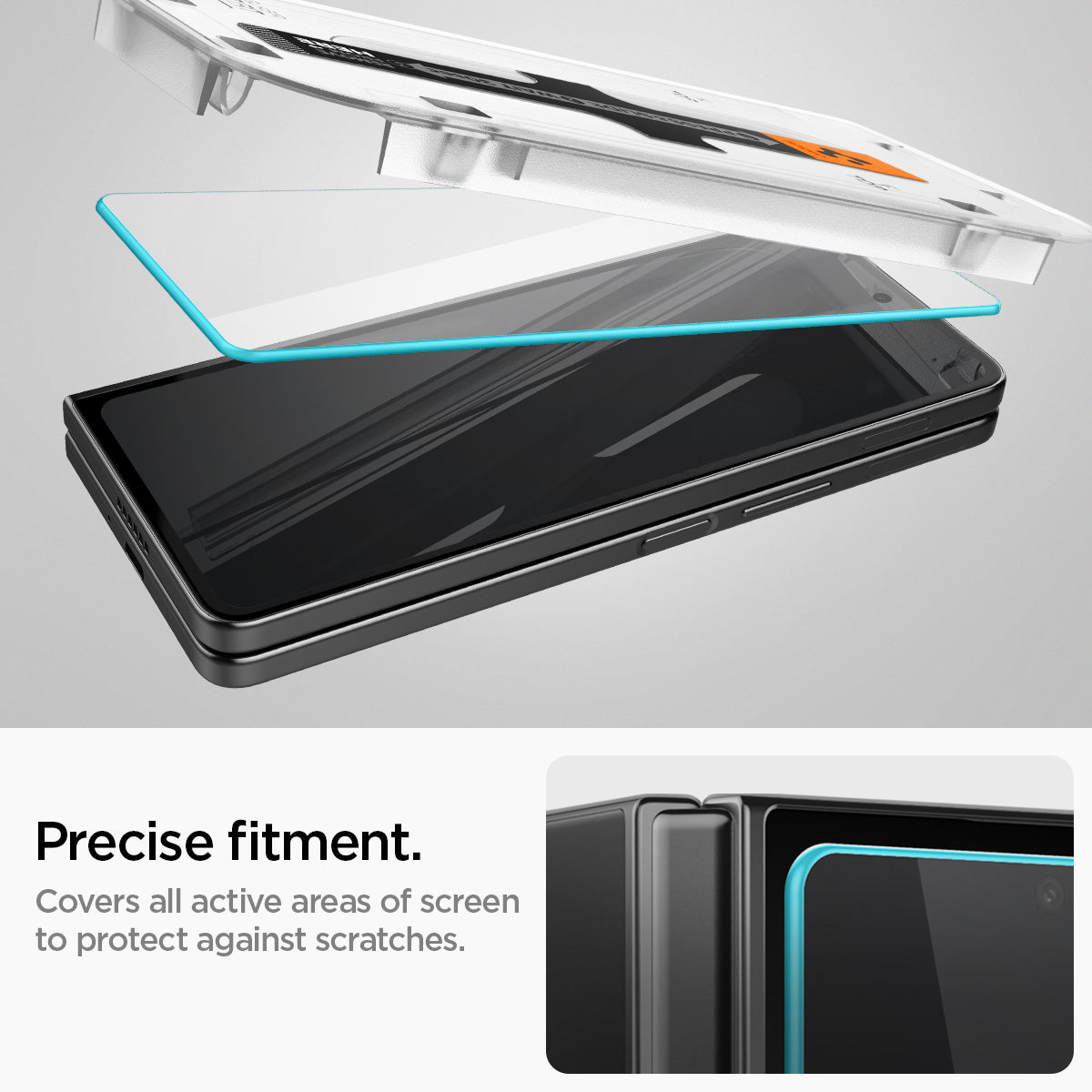 AGL06523 - Galaxy Z Fold 5 Series Screen Protector EZ FIT GLAS.tR showing the precise fitment. Covers all active areas of screen to protect against scratches