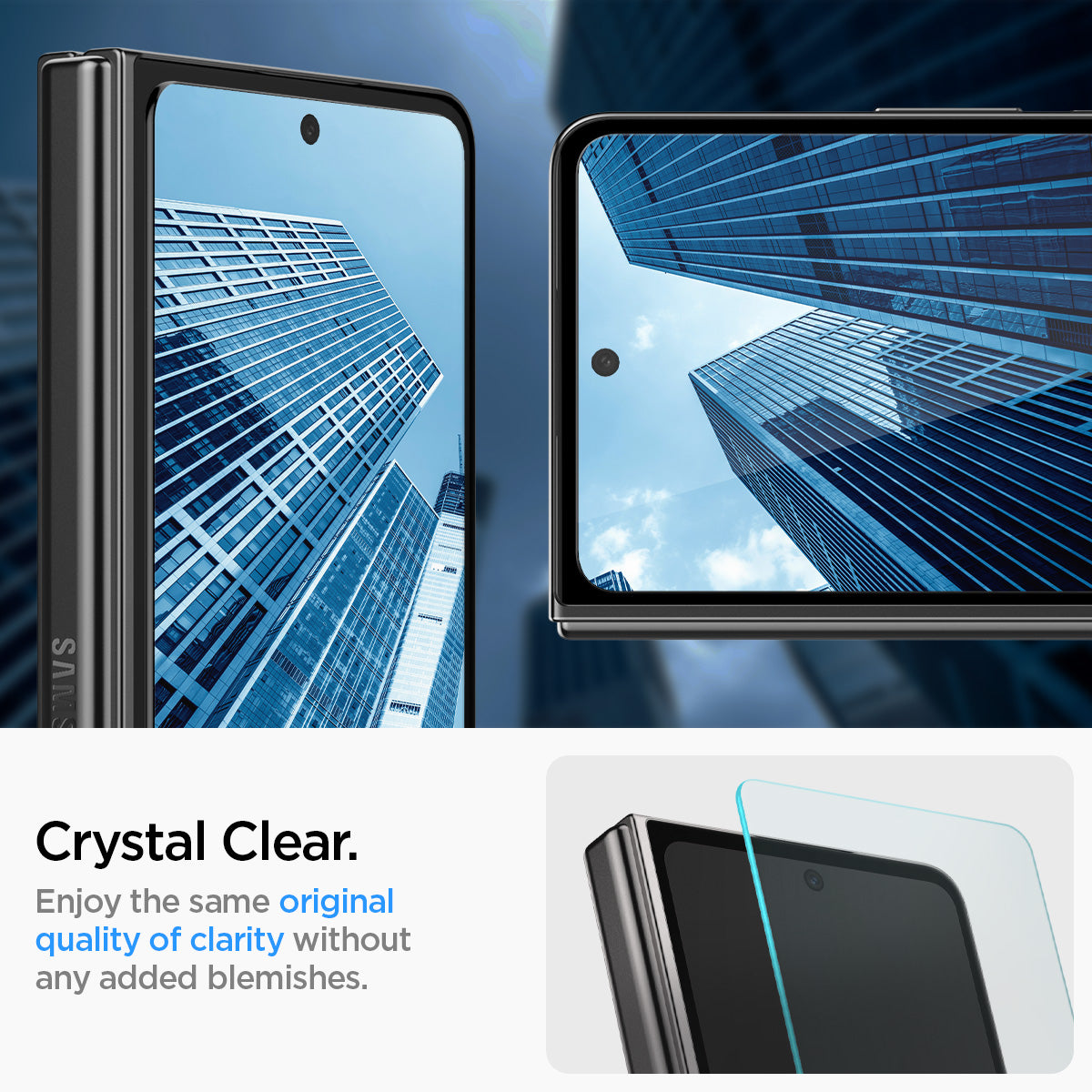 AGL06523 - Galaxy Z Fold 5 Series Screen Protector EZ FIT GLAS.tR showing the crystal clear. Enjoy the same original quality of clarity without any added blemishes