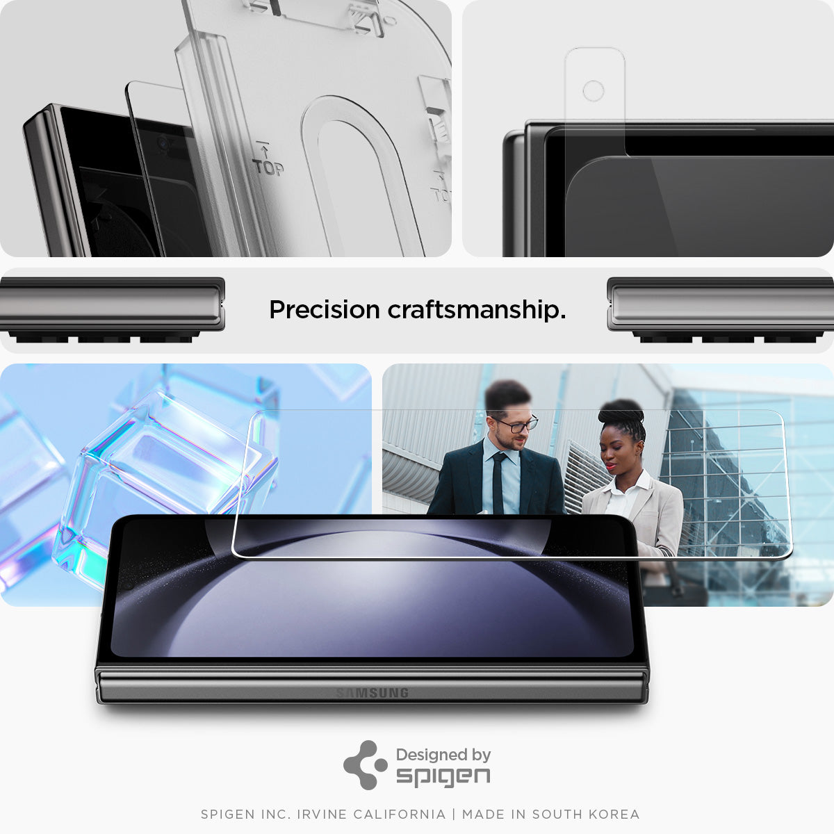 AGL06523 - Galaxy Z Fold 5 Series Screen Protector EZ FIT GLAS.tR showing the precision craftsmanship and different angles