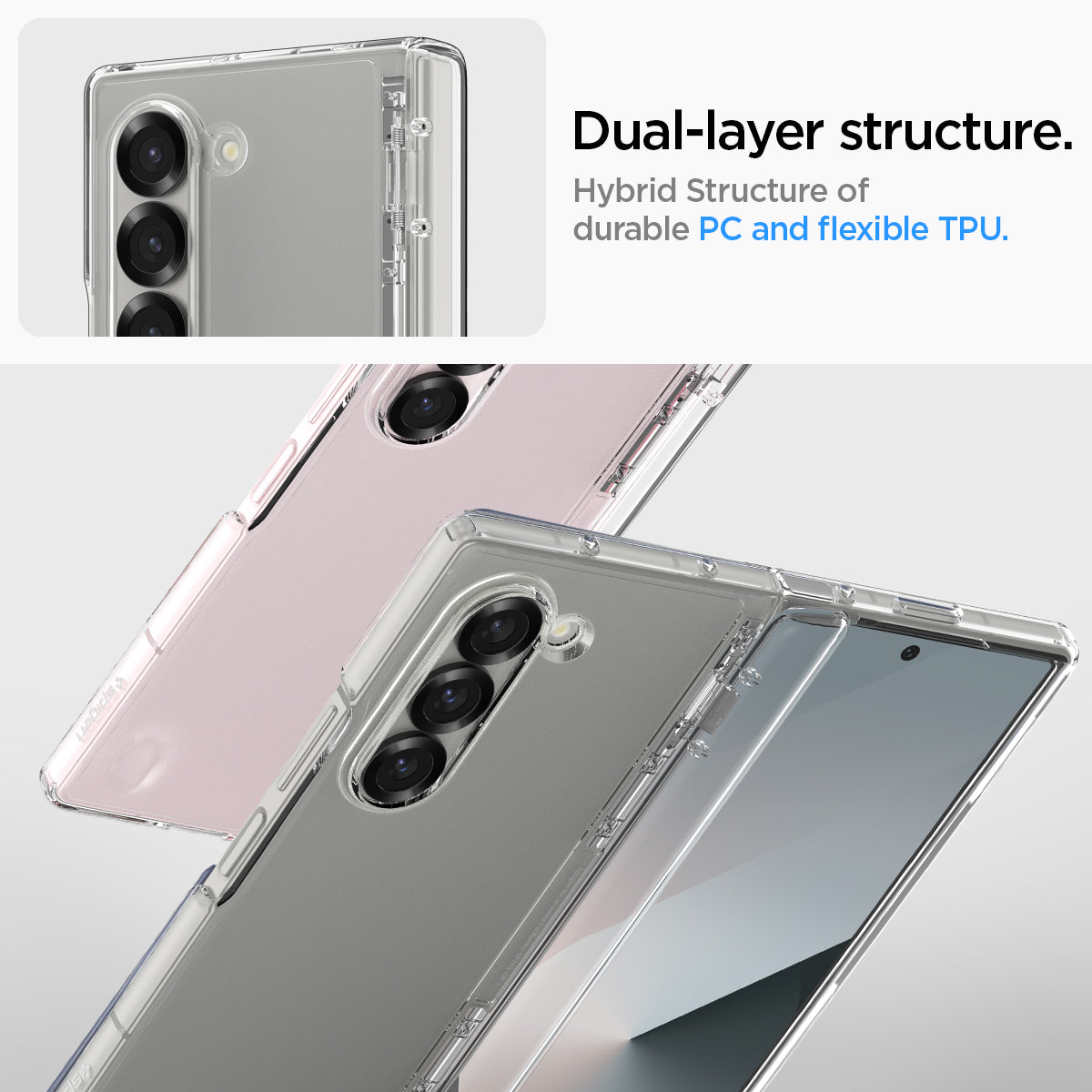ACS07813 - Galaxy Z Fold 6 Case Ultra Hybrid Pro in Crystal Clear showing the dual-layer structure. Hybrid Structure of durable PC and flexible TPU