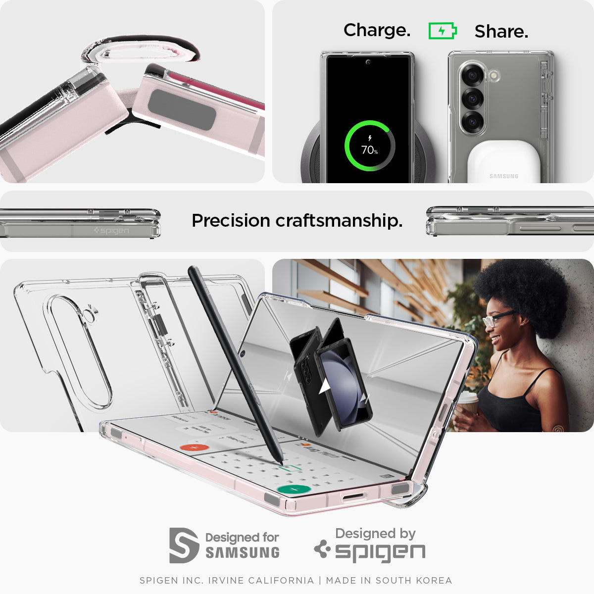 ACS07813 - Galaxy Z Fold 6 Case Ultra Hybrid Pro in Crystal Clear showing the precision craftsmanship, with different charging option