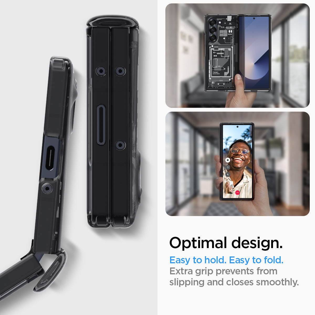 ACS08282 - Galaxy Z Fold 6 Case Ultra Hybrid Pro Zero One in Zero One showing the optimal design. Easy to hold. Easy to fold. Extra grip prevents from slipping and closes smoothly
