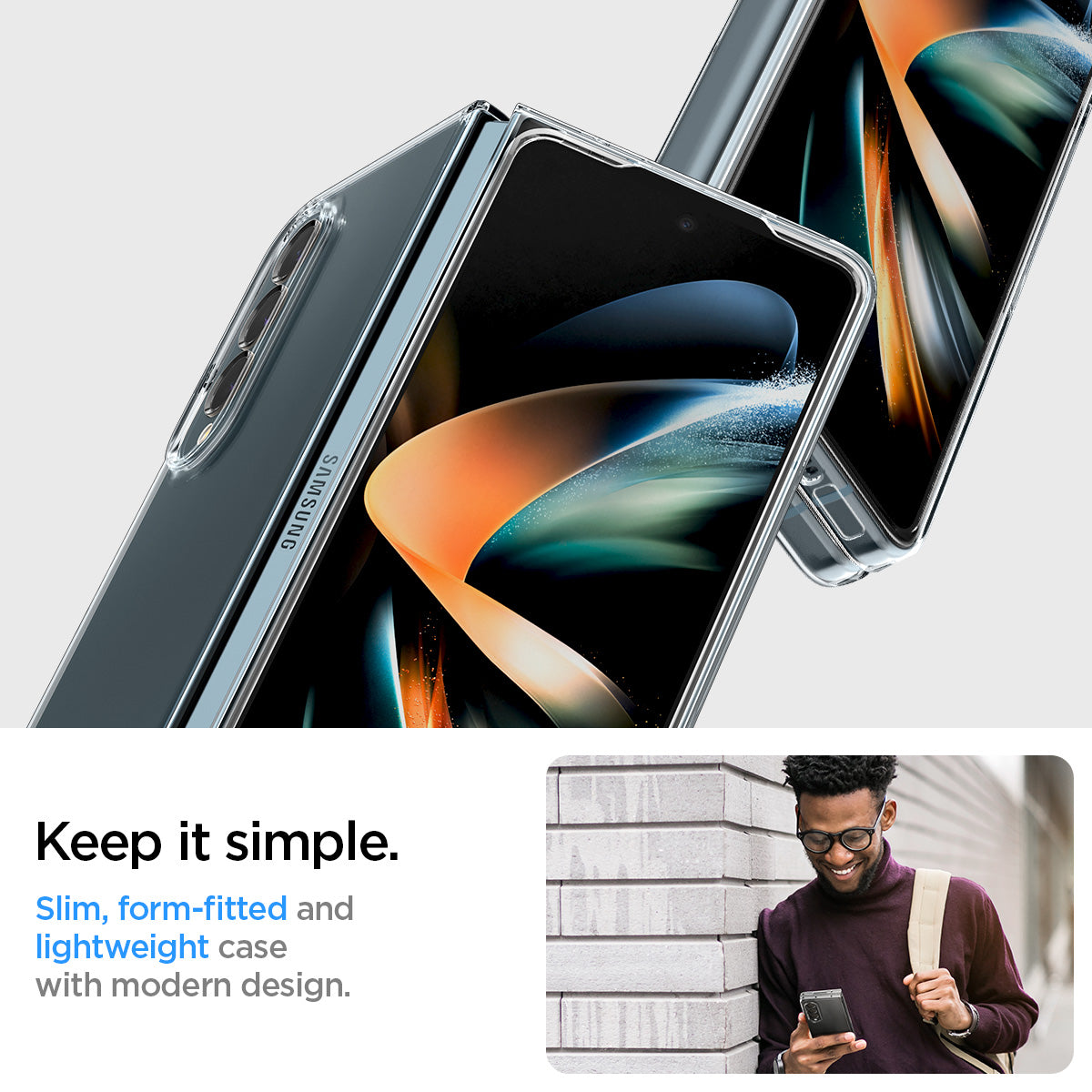 ACS05104 - Galaxy Z Fold 4 Case AirSkin in crystal clear keep it simple. slim form fitted and lightweight case with modern design.