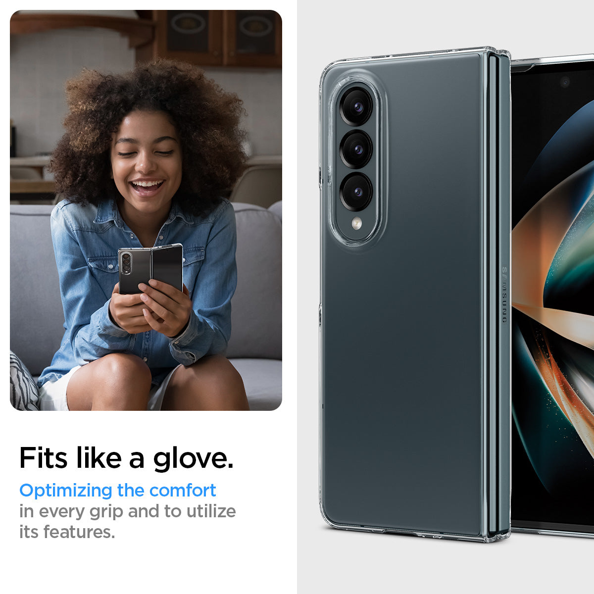 ACS05104 - Galaxy Z Fold 4 Case AirSkin in crystal clear fits like a glove. optimizing the comfort in every grip and to utilize its features.
