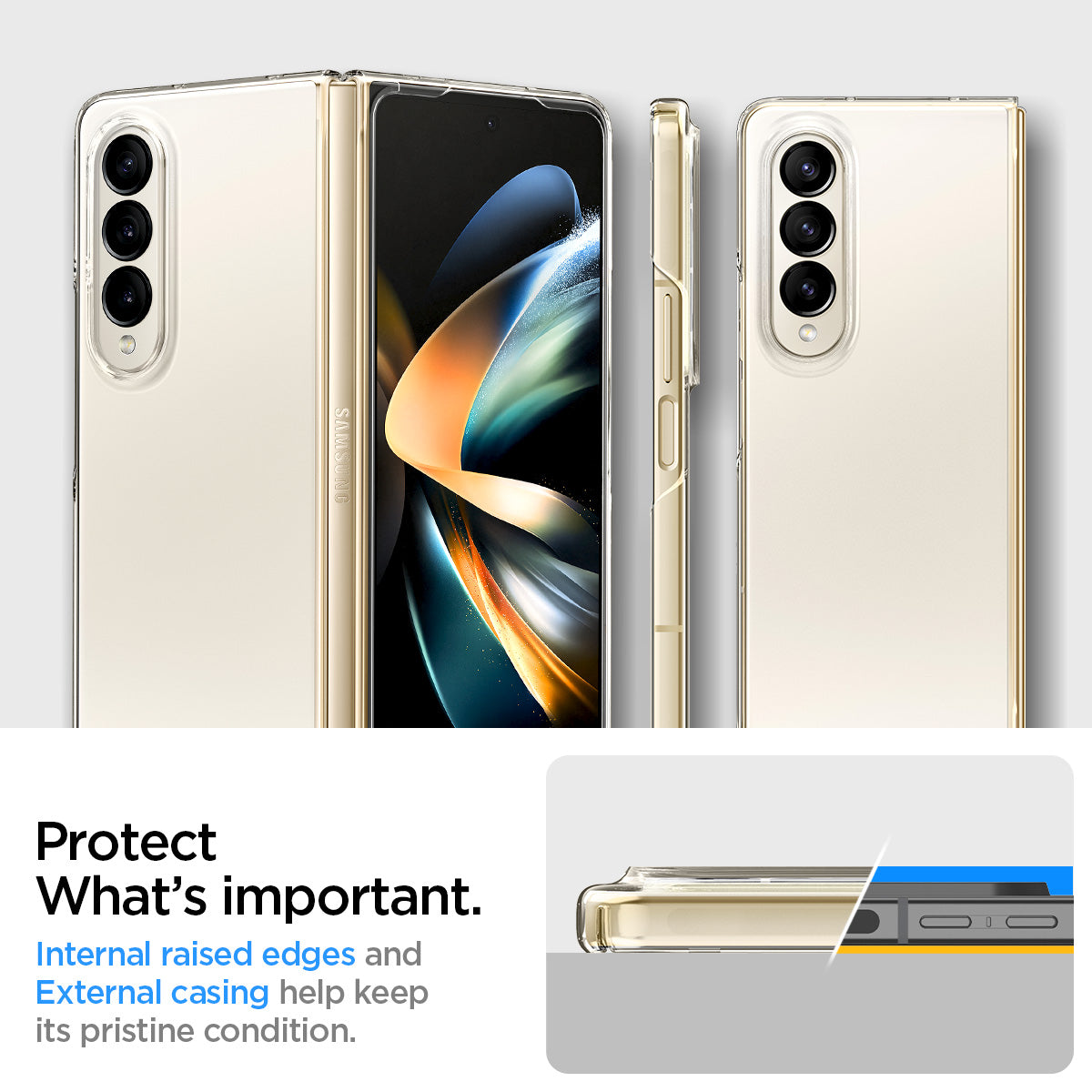 ACS05104 - Galaxy Z Fold 4 Case AirSkin in crystal clear protect what's important. Internal raised edges and external casing help keep is pristine condition.