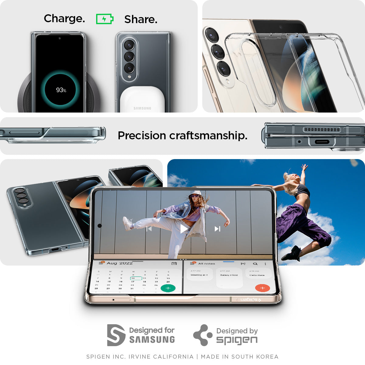 ACS05104 - Galaxy Z Fold 4 Case AirSkin in crystal clear charge, share, precision craftsmanship. designed for samsung. designed by spigen.