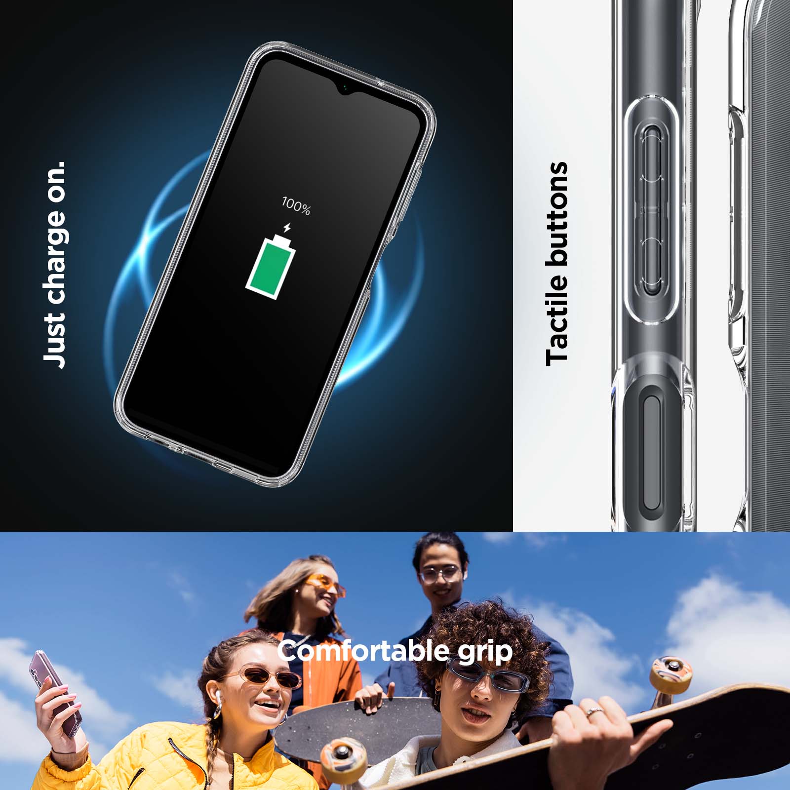 ACS05846 - Galaxy A14 5G (NA) Case Ultra Hybrid in Crystal Clear just charge on. Tactile buttons. Comfortable grip.