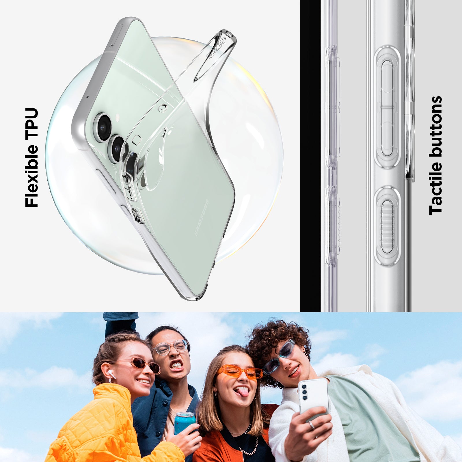 ACS06369 - Galaxy S23 FE Case Liquid Crystal in crystal clear flexible tpu, tactile buttons.