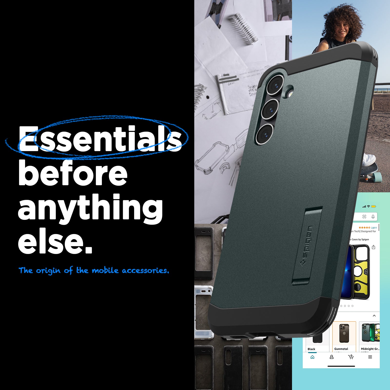 ACS06365 - Galaxy S23 FE Case Tough Armor in abyss green essentials before anything else. The origin of the mobile accessories.