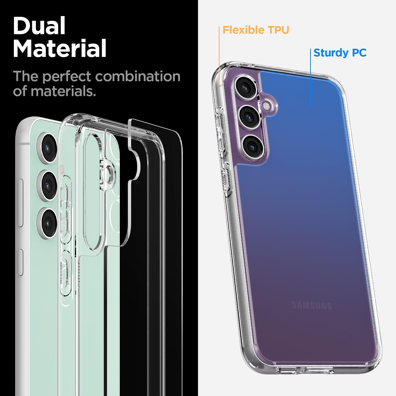 ACS06371 - Galaxy S23 FE Case Ultra Hybrid in crystal clear dual material the perfect combination of materials. flexible tpu, sturdy pc.