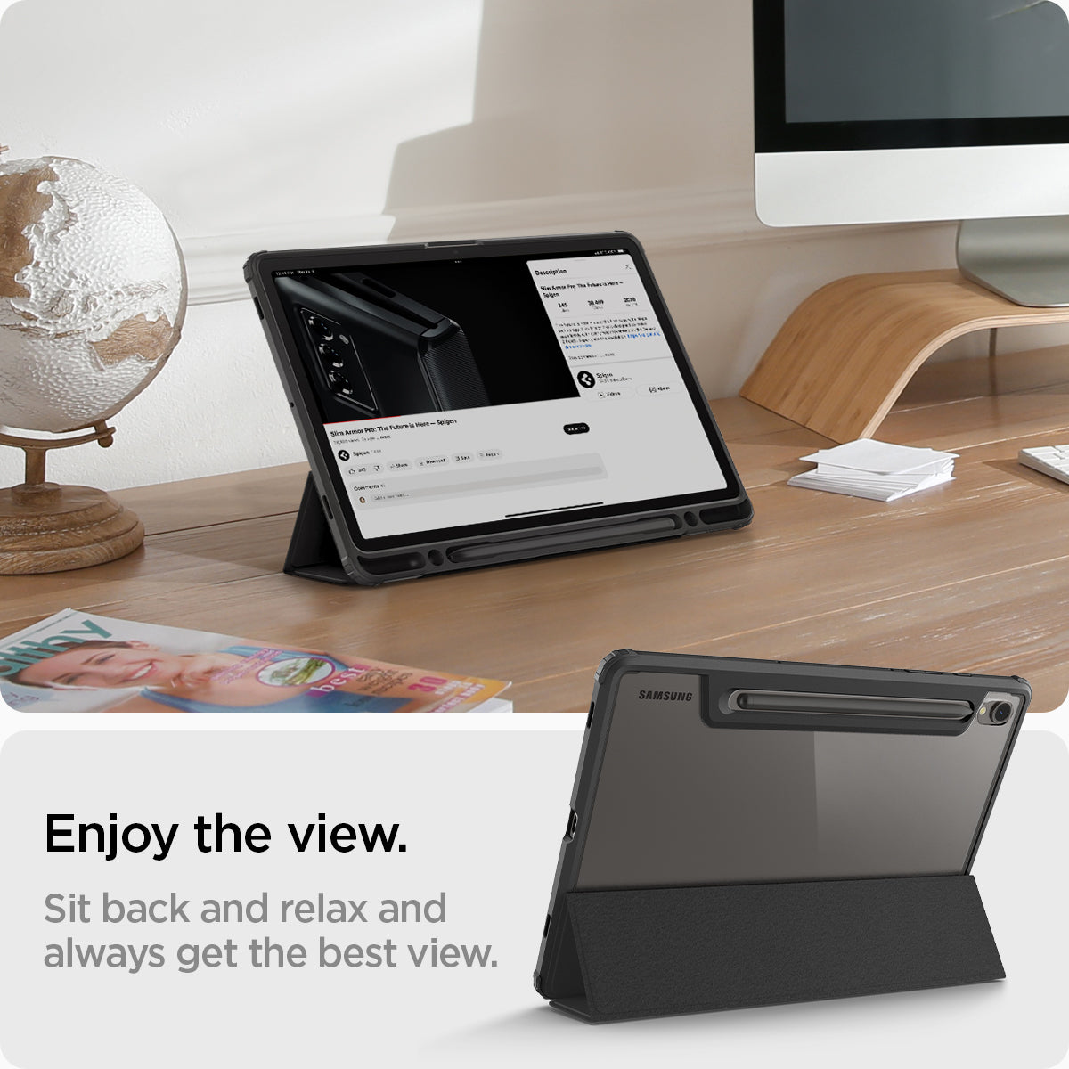ACS07077 - Galaxy Tab S9 Case Ultra Hybrid Pro in black enjoy the view. Sit back and relax and always get the best view.