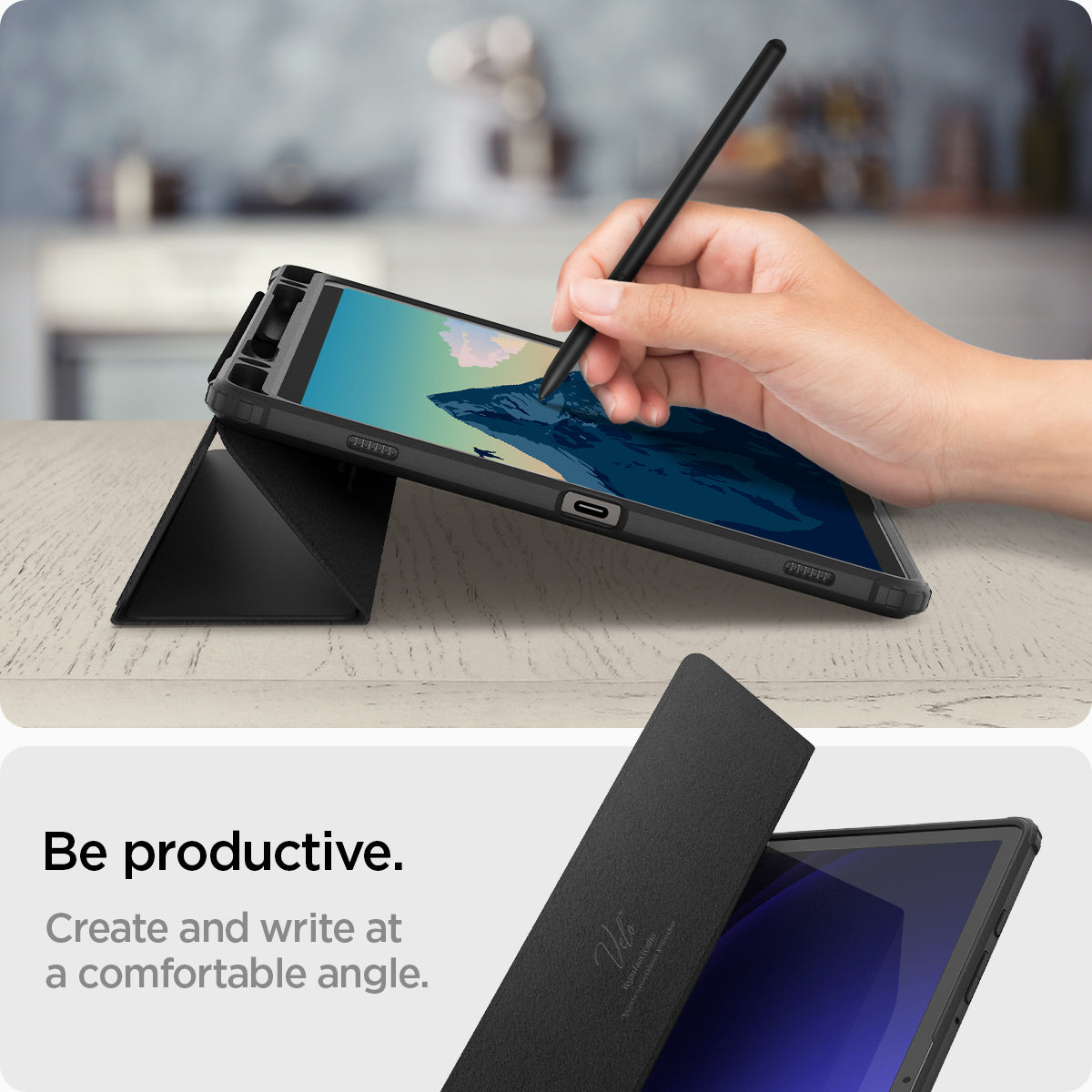 ACS07077 - Galaxy Tab S9 Case Ultra Hybrid Pro in black be productive. create and write at a comfortable angle.