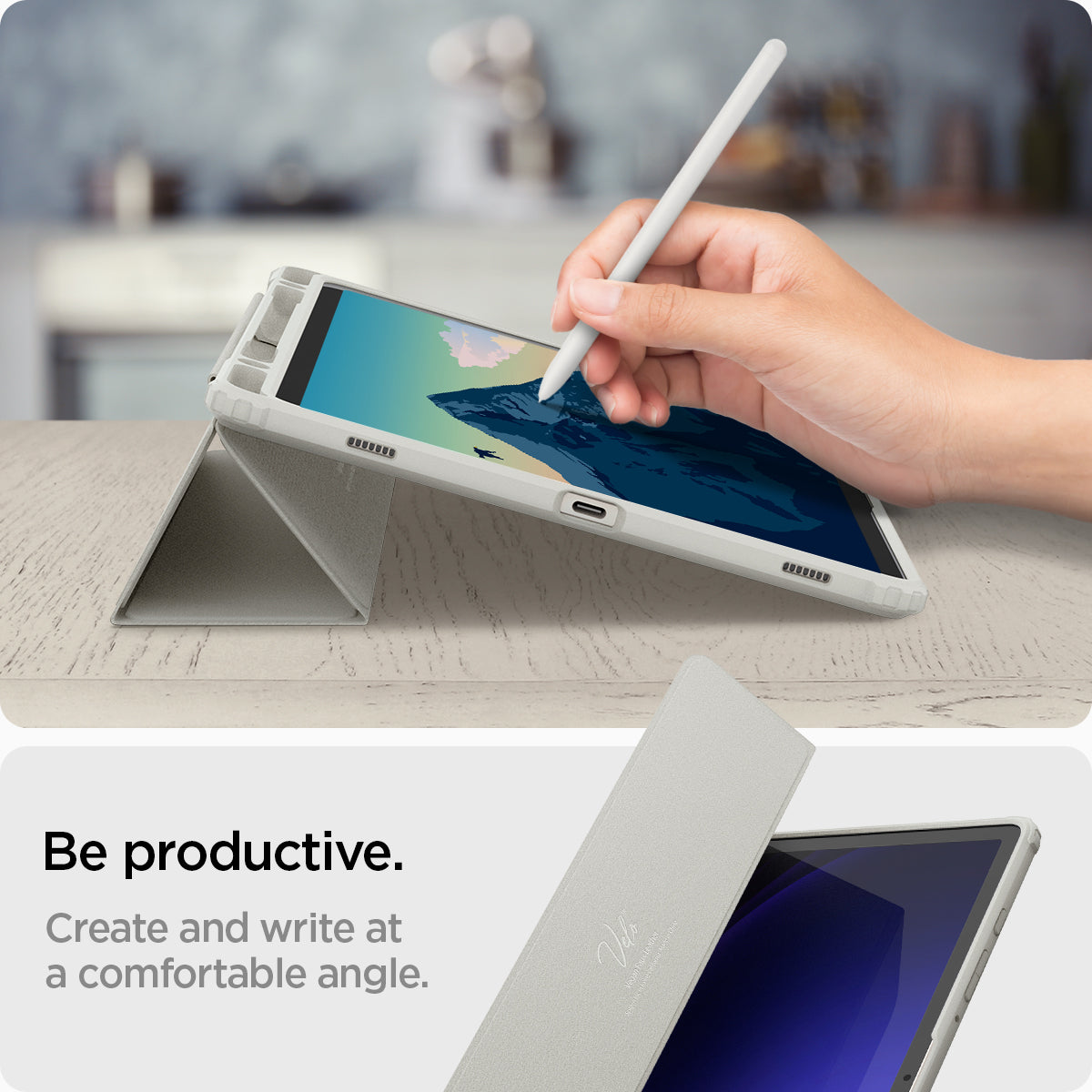 ACS06838 - Galaxy Tab S9 Case Ultra Hybrid Pro in gray be productive. create and write at a comfortable angle.