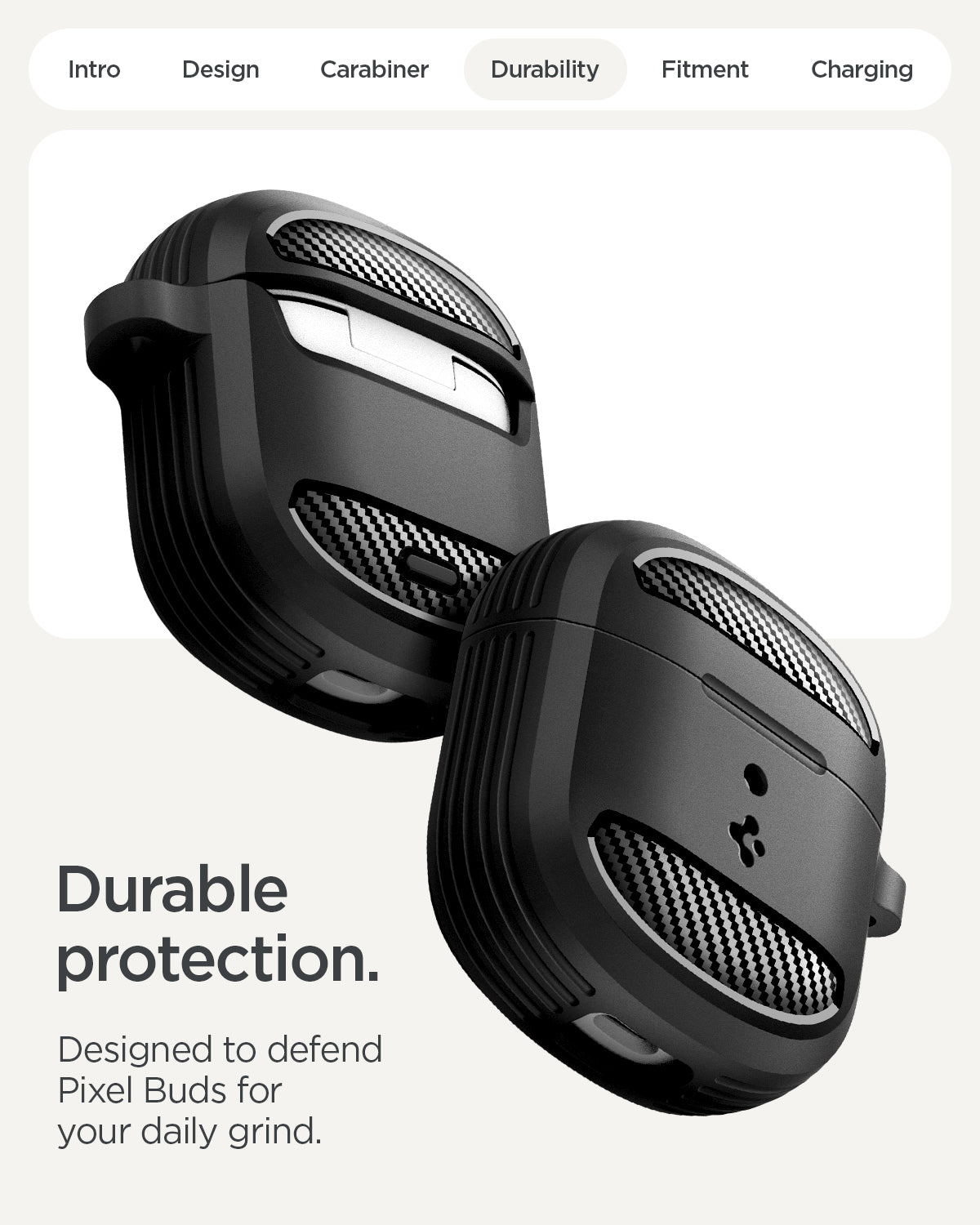 ACS09480 - GBAb Case Rugged Armor in black showing the durable protection. Designed to defend pixel buds for your daily grind