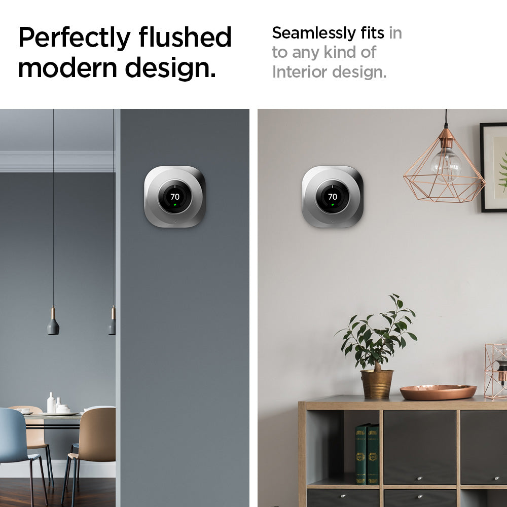 AHP03712 - Google Nest Learning Thermostat 3G Wall Plate in stainless steel showing the perfectly flushed modern design. Seamlessly fits in to any kind of interior design