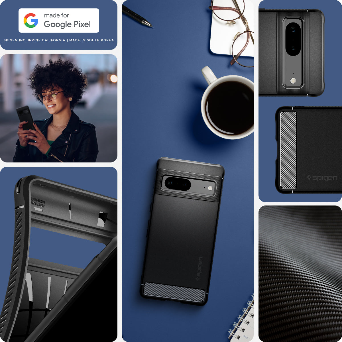 ACS04698 - Pixel 7 Case Rugged Armor in matte black made for google.