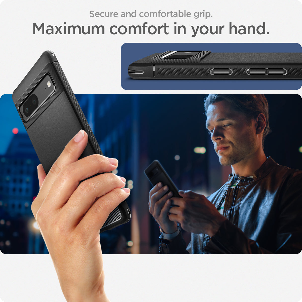 ACS04698 - Pixel 7 Case Rugged Armor in matte black secure and comfortable grip. maximum comfort in your hand.
