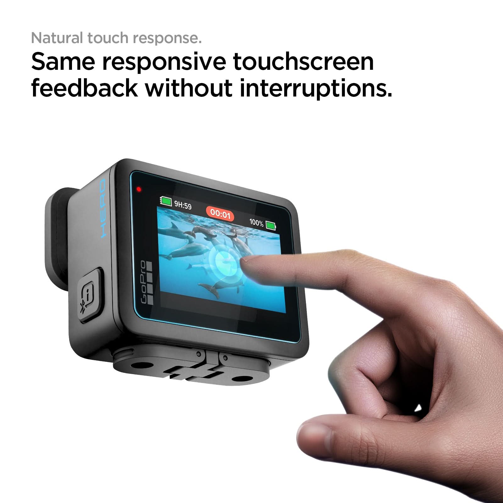 AGL09190 - HERO Glas.tR SLIM in Clear showing the natural touch response. same responsive touchscreen feedback without interruptions