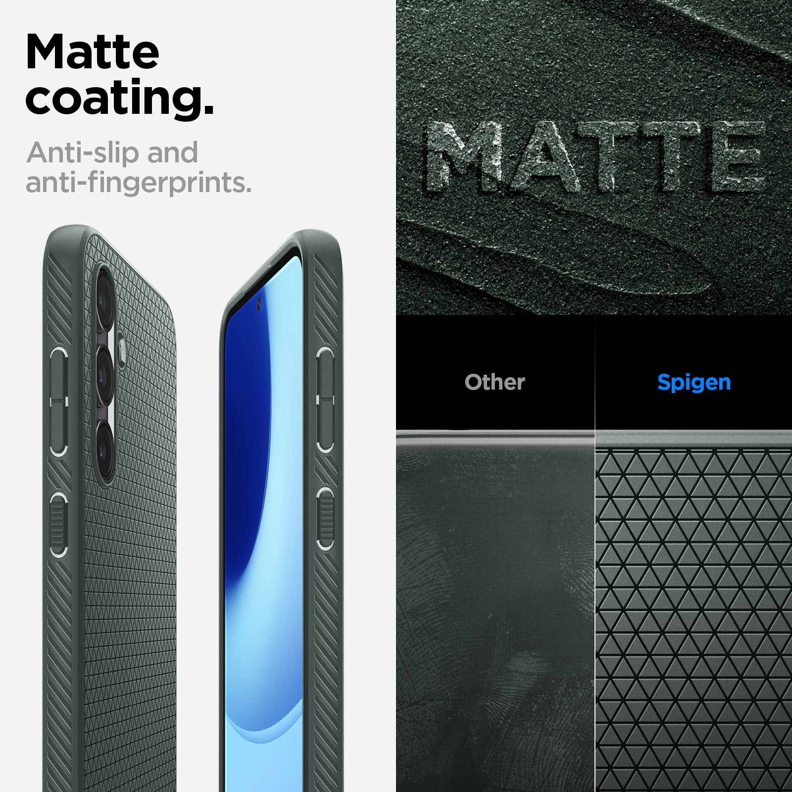 ACS06367 - Galaxy S23 FE Case Liquid Air in abyss green showing the matte coating. Anti-slip and anti-fingerprints
