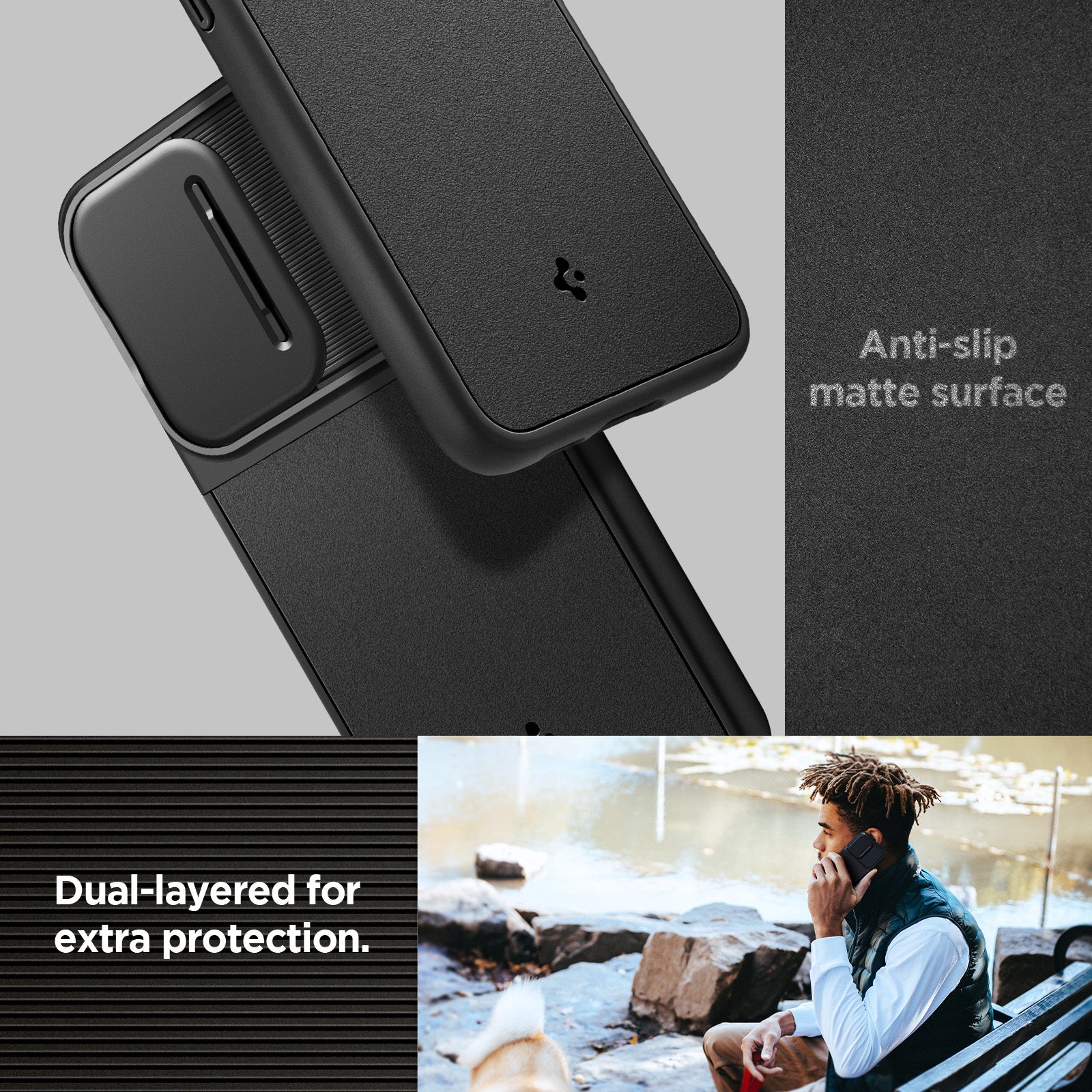 ACS06380 - Galaxy S23 FE Case Optik Armor in black anti slip matte surface. Dual layered for extra protection.