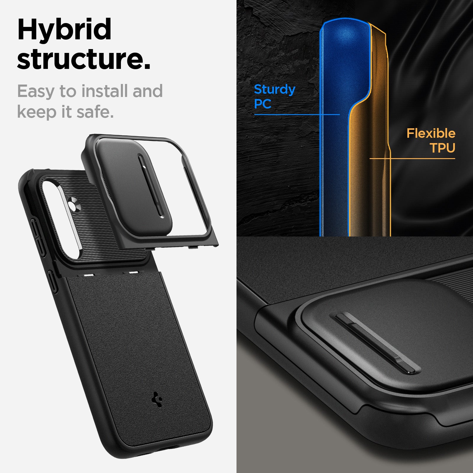 ACS06380 - Galaxy S23 FE Case Optik Armor in black hybrid structure. Easy to install and keep it safe.