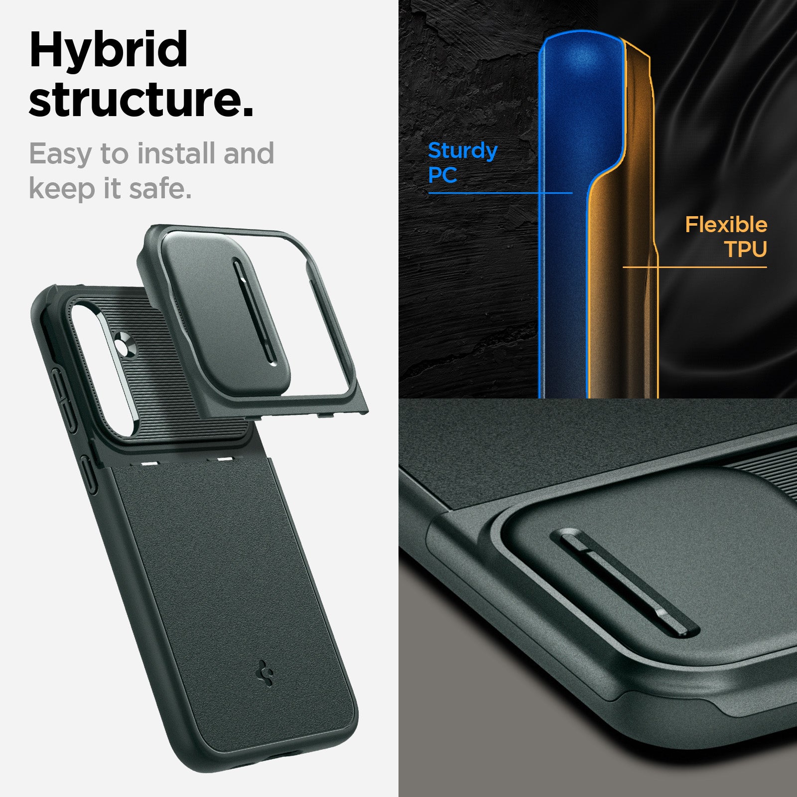 ACS06381 - Galaxy S23 FE Case Optik Armor in abyss green hybrid structure. Easy to install and keep it safe.