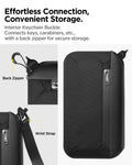 AFA07574 - Klasden Passport Organizer KD500 in Black showing the effortless connection, convenient storage, interior keychain buckle: connects keys, carabiners, etc., with a back zipper for secure storage