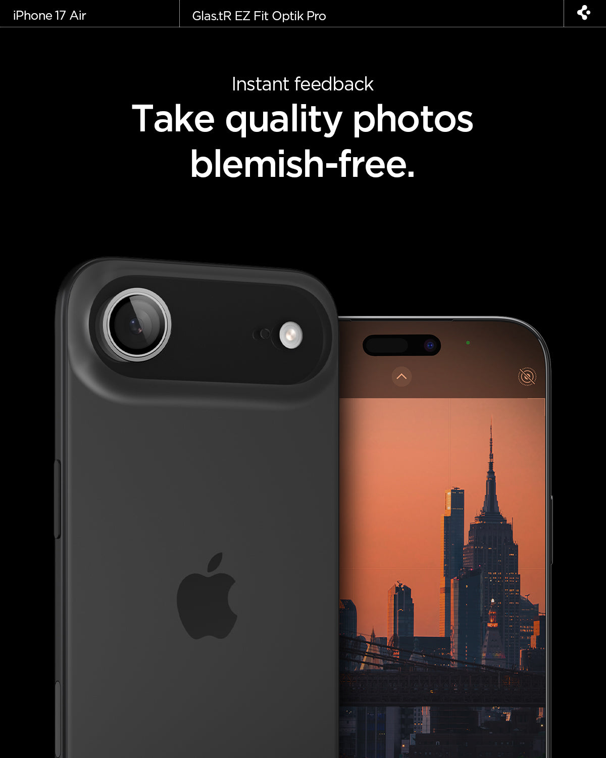 AGL10132 - iPhone 17 Air Optik Pro EZ Fit Lens Protector showing the instant feedback. Take quality photos blemish free