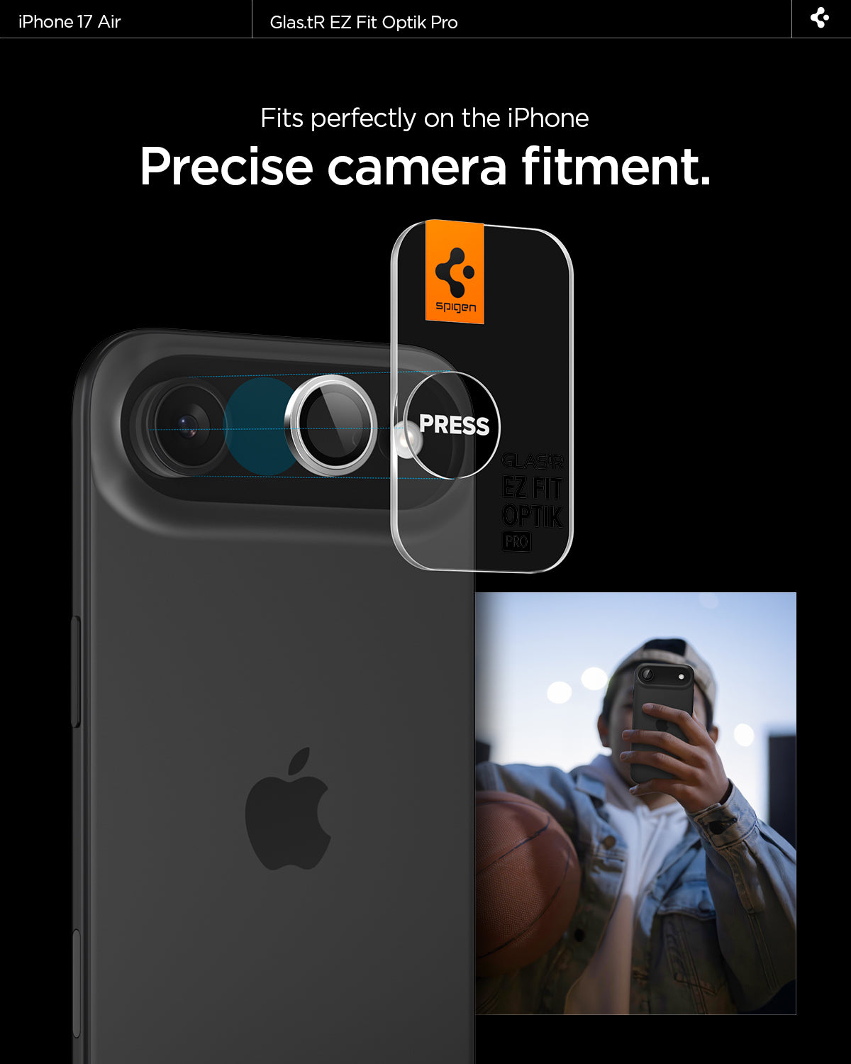 AGL10132 - iPhone 17 Air Optik Pro EZ Fit Lens Protector showing the precise camera fitment. Fits perfectly on the iPhone