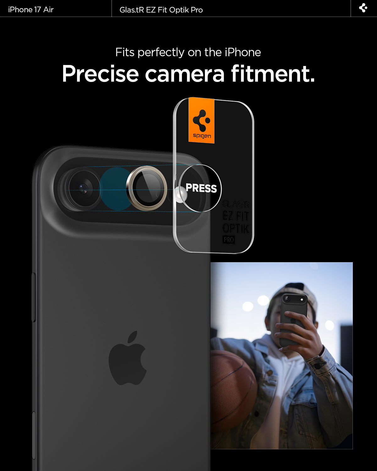 AGL10131 - iPhone 17 Air Optik Pro EZ Fit Lens Protector showing the precise camera fitment. Fits perfectly on the iPhone