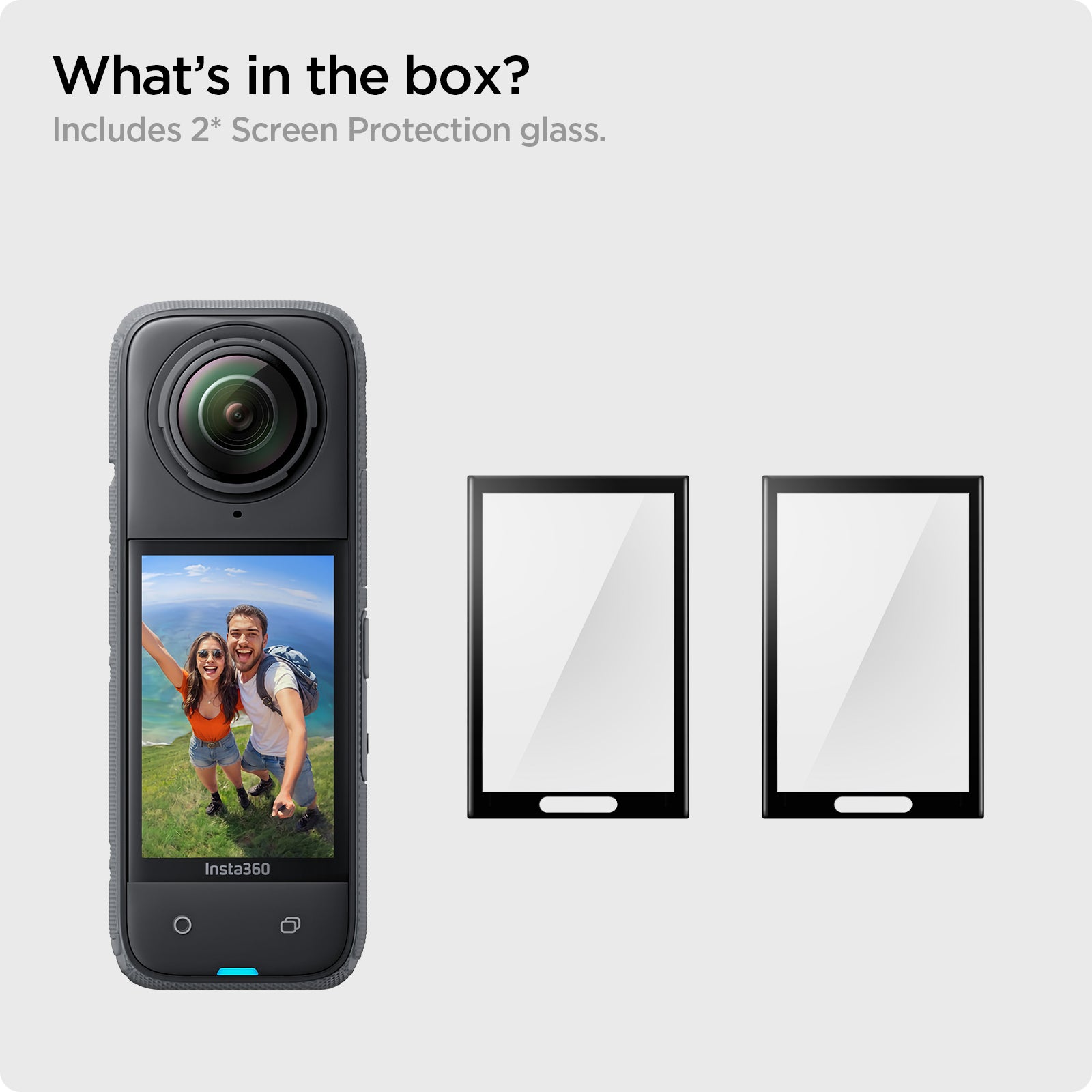 AGL09309 - X4 Insta360 Glas.tR SLIM in Black showing what's in the box? includes 2* Screen Protection glass
