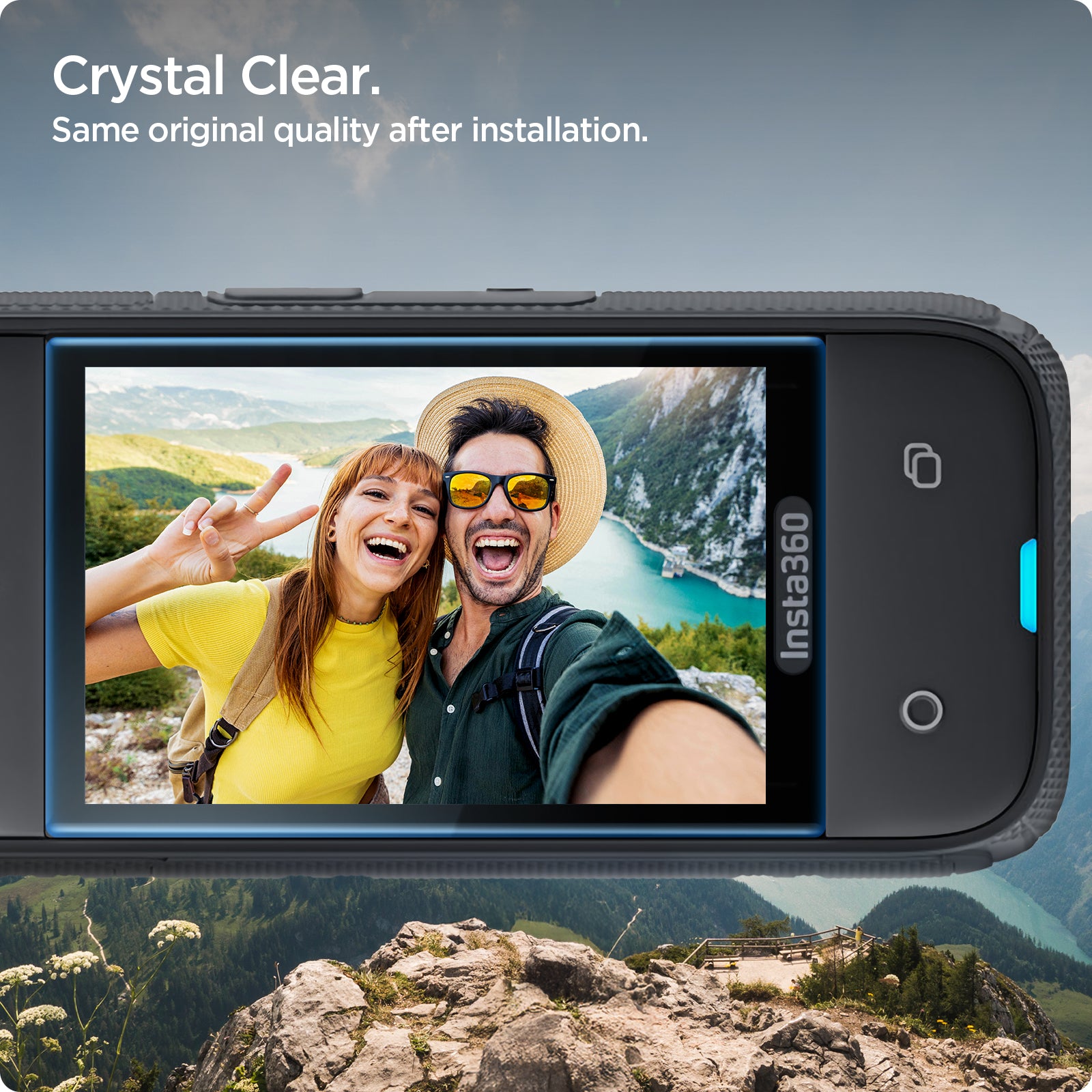 AGL09309 - X4 Insta360 Glas.tR SLIM in Black showing the crystal clear. Same original quality after installation