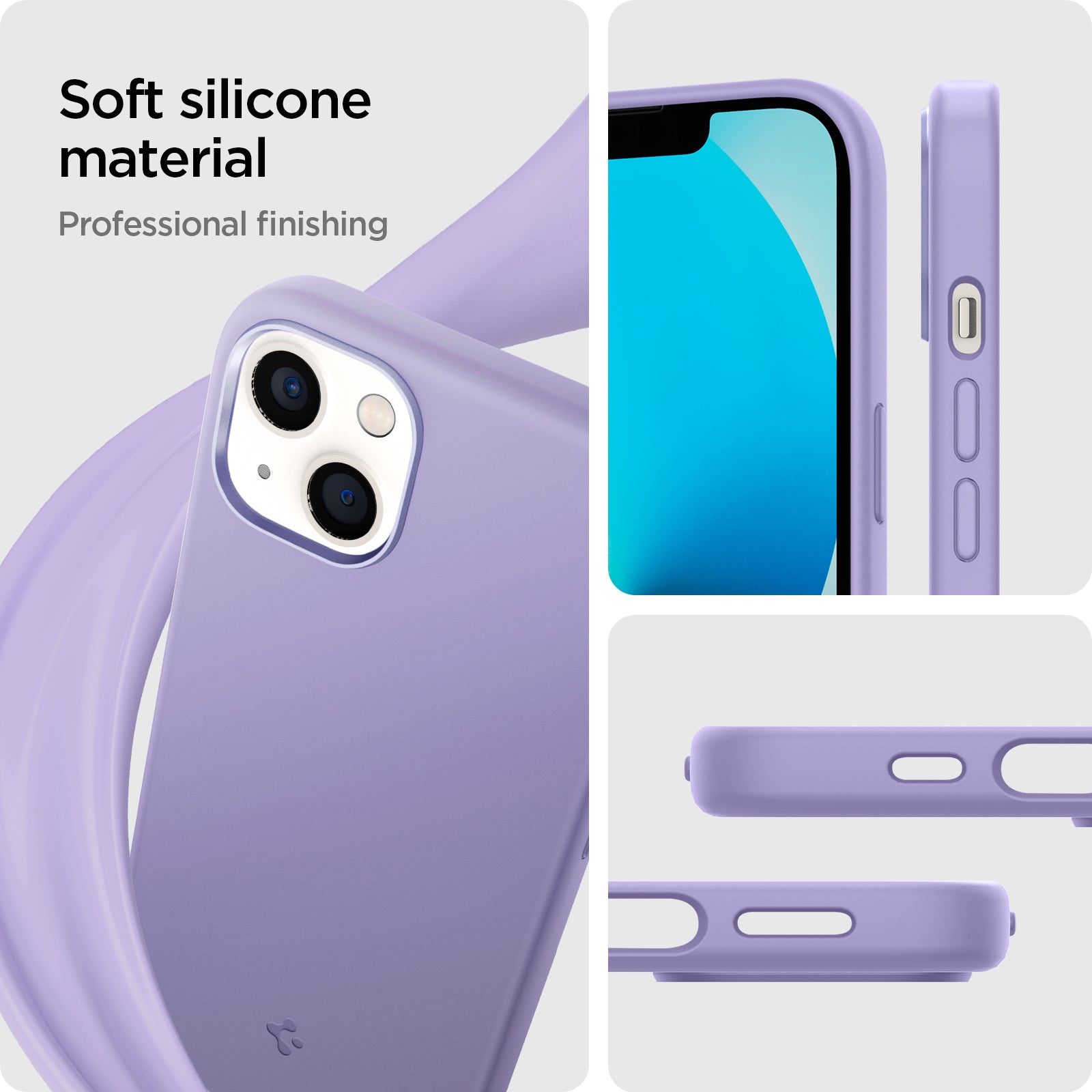 ACS03551 - iPhone 13 Case Silicone Fit in iris purple showing the soft silicone material. Professional finishing