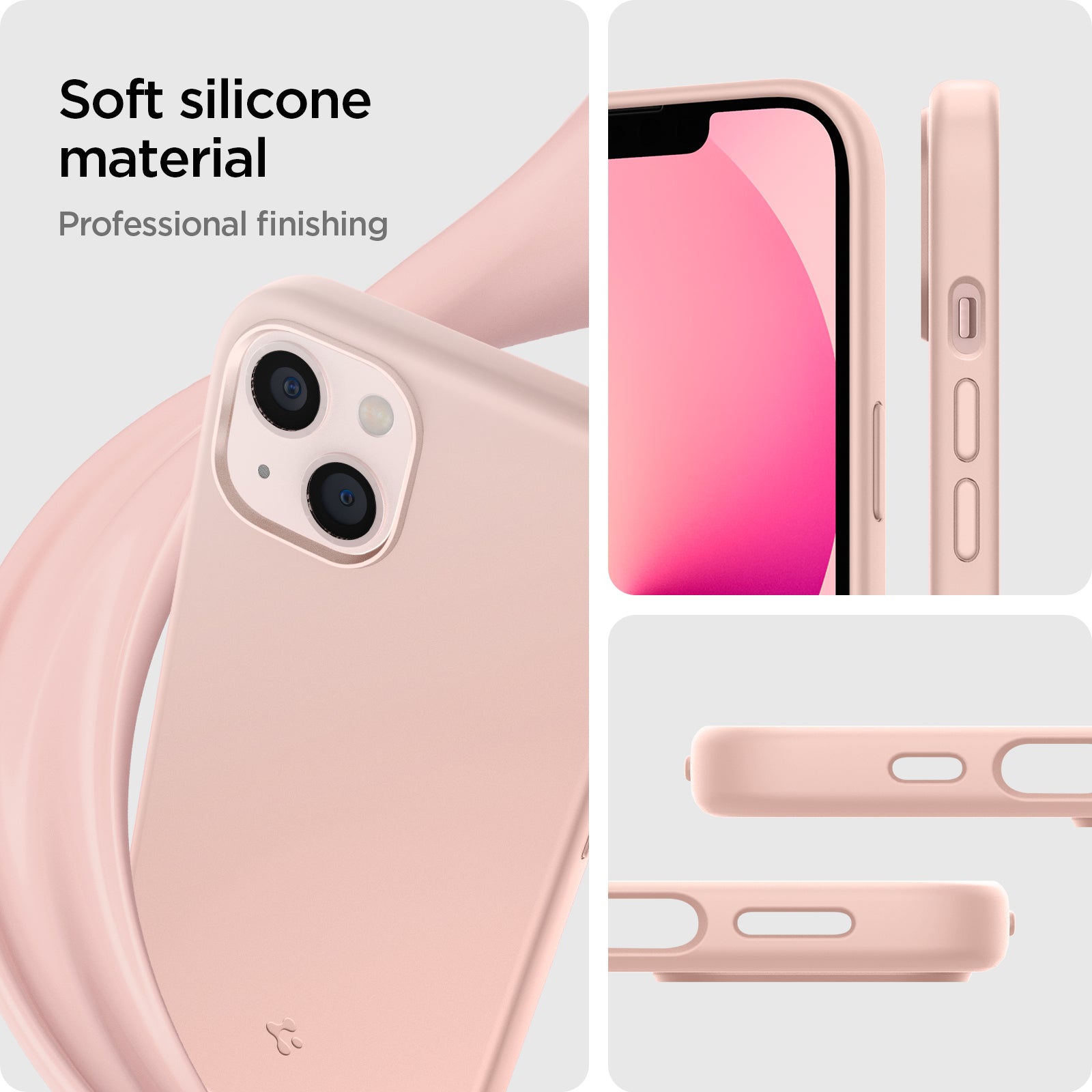 ACS03898 - iPhone 13 Case Silicone Fit in pink showing the soft silicone material. Professional finishing