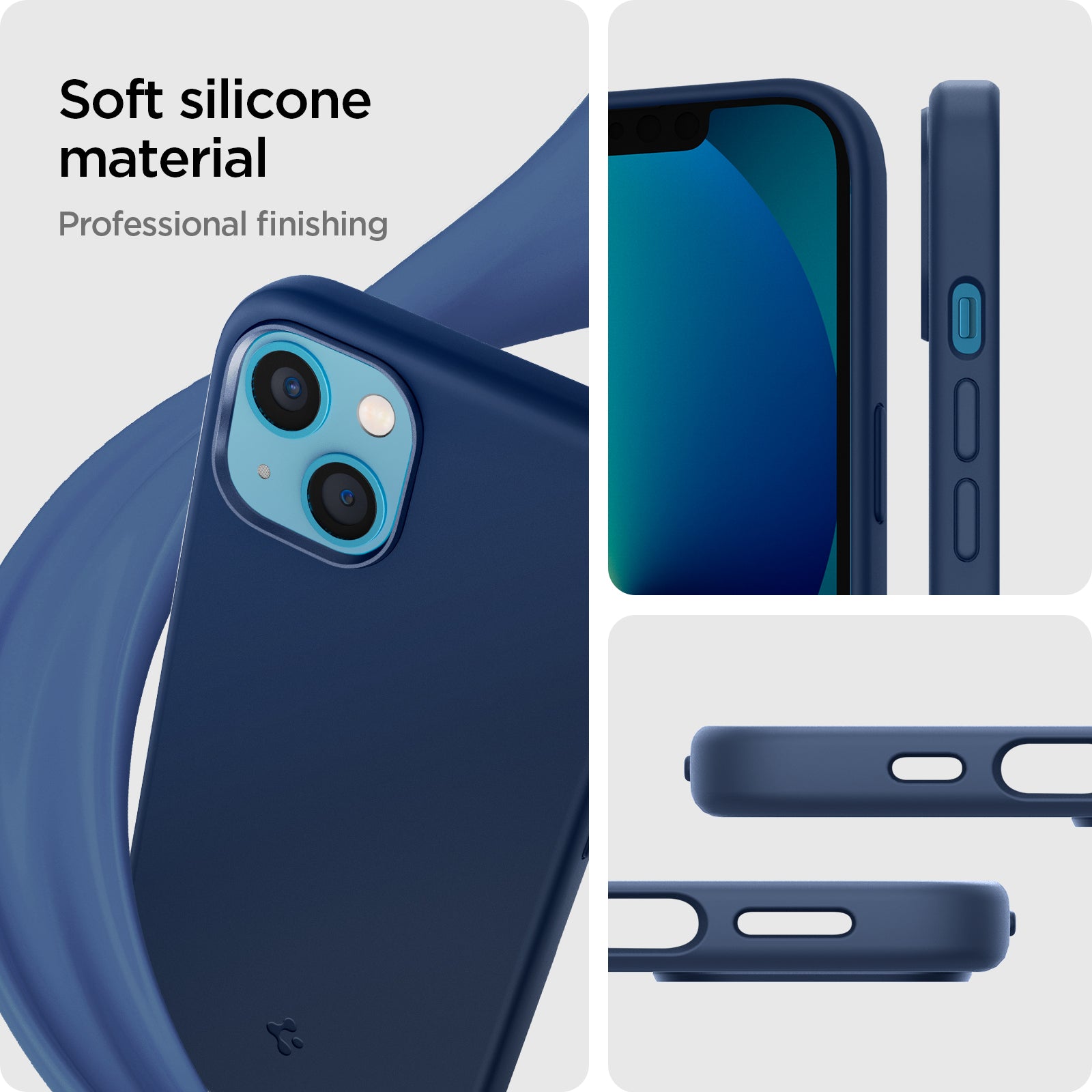 ACS03341 - iPhone 13 Mini Case Silicone Fit in navy blue showing the soft silicone material. Professional finishing