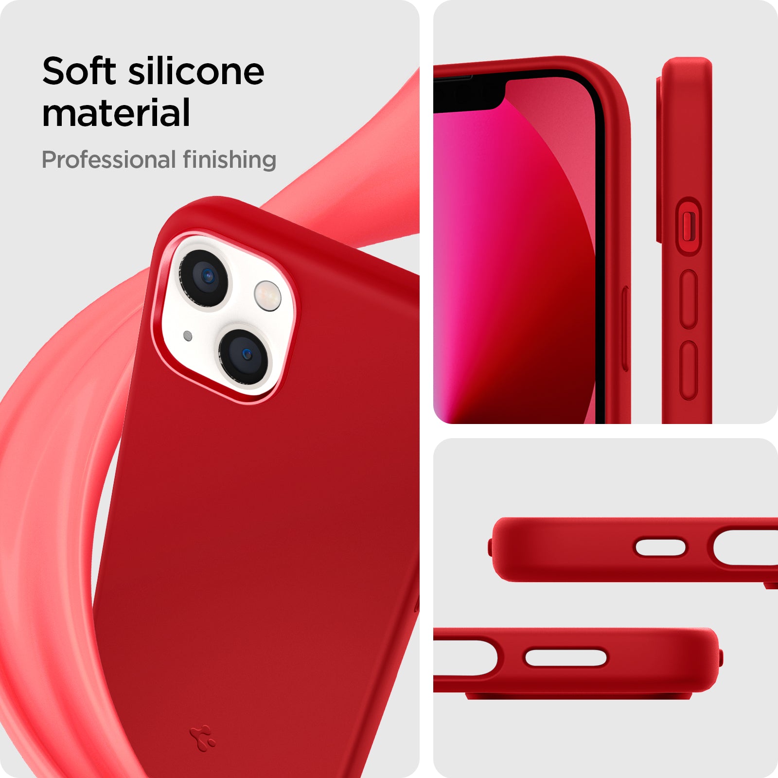 ACS03899 - iPhone 13 Case Silicone Fit in red showing the soft silicone material. Professional finishing