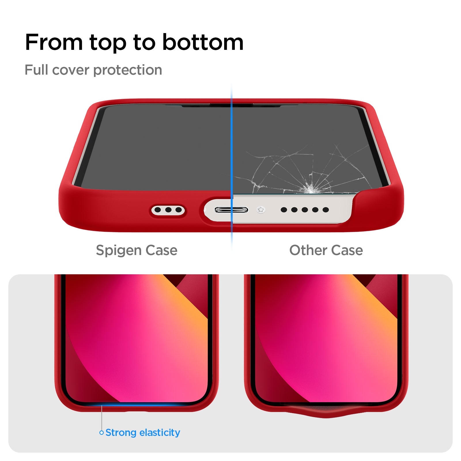 ACS03899 - iPhone 13 Case Silicone Fit in red showing the full cover protection from top to bottom. Strong elasticity